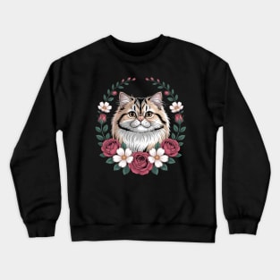 Roses Flowers British Longhair Cat Highland Straight Crewneck Sweatshirt